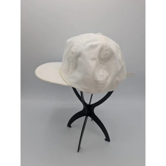 Vtg Cream Corduroy Golf Cap Hat Rope Brim USA Made Crossed Clubs Buckle Strap - Picture 2 of 7